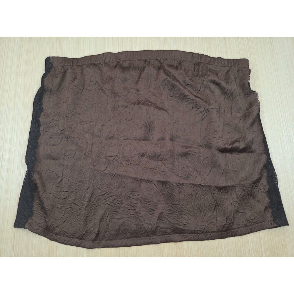 NEW Anthropologie Large Brown Crinkled Strapless Top Black Lace On Sides
